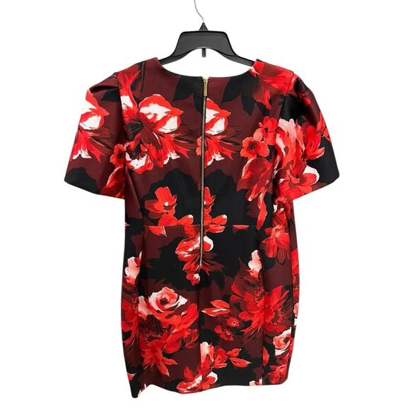 Calvin Klein Woman's 20W Formal Floral Dress Black/Red Short Sleeve Zip Up Back - Picture 3 of 3